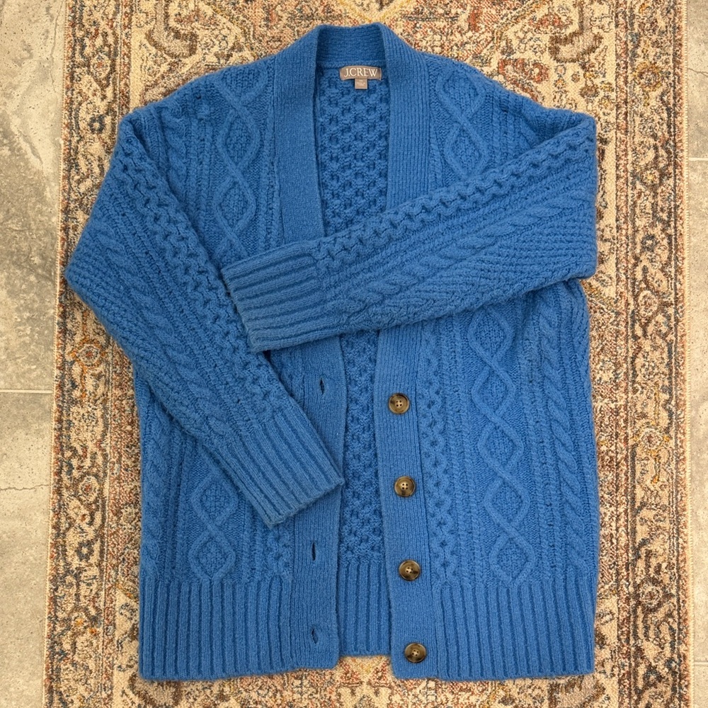 J. Crew Blue Cable Knit Cardigan Sweater